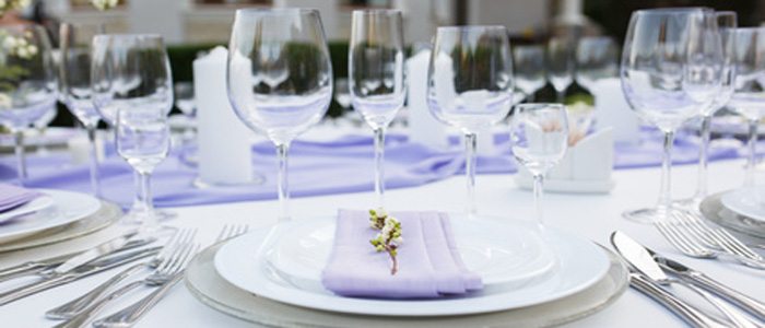 Table setting at a luxury wedding or another catered event