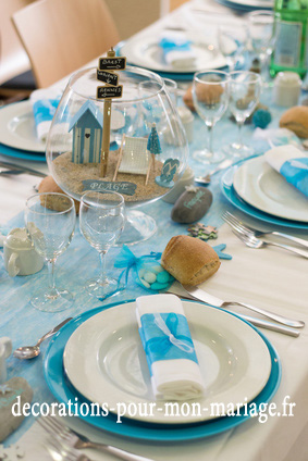 Dco de table mariage, bleu, turquoise