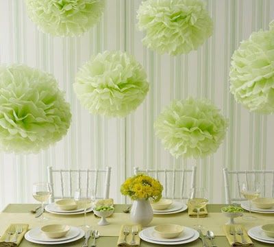 decoration-salle-pompons-verts-anis